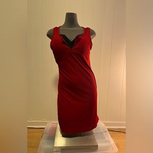SHEIN Curve Plus 1XL Ribbed Notch Neck Bodycon Red Dress